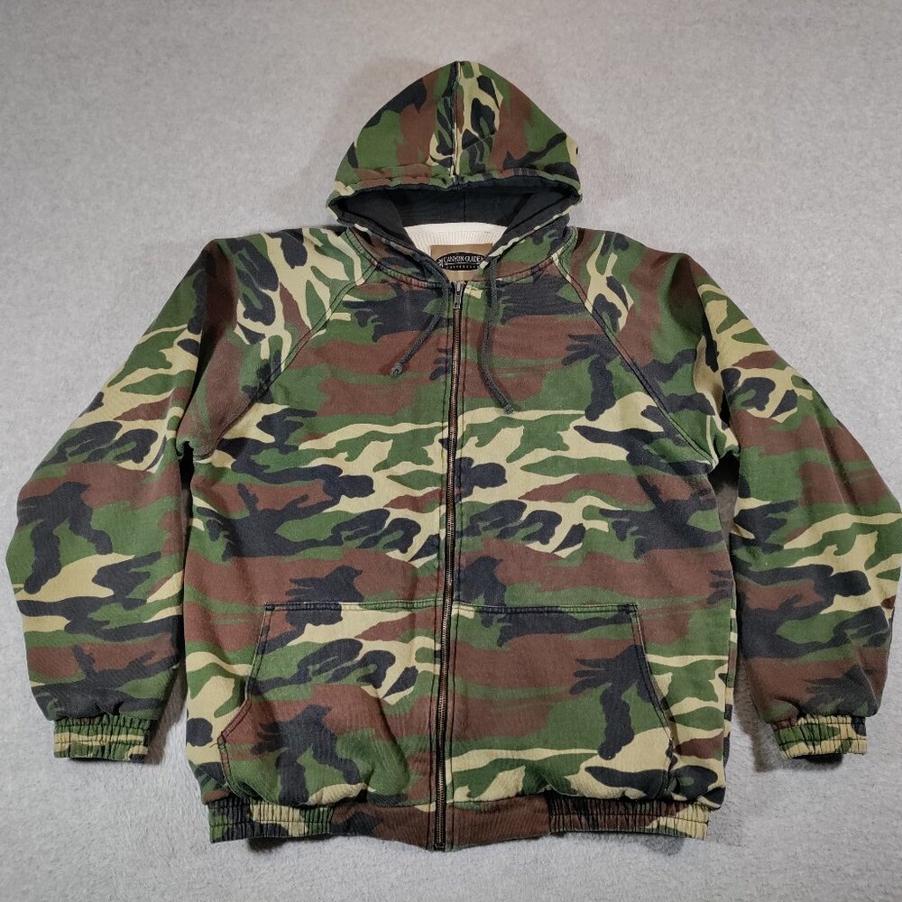 Canyon Guide Outfitters Camo Hoodie Men Large Green Thermal Waffle Knit Lined